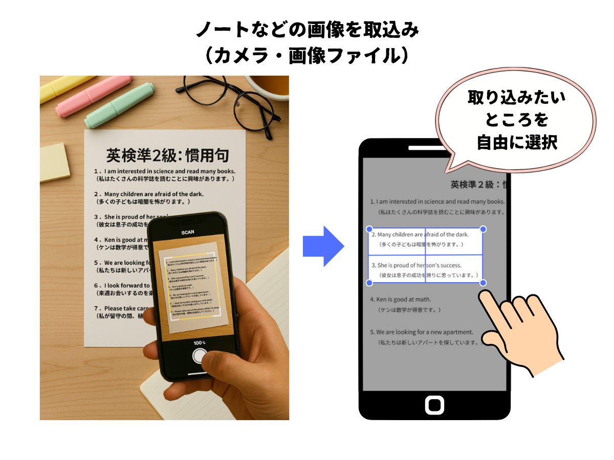 OCRで文章を取り込む画面